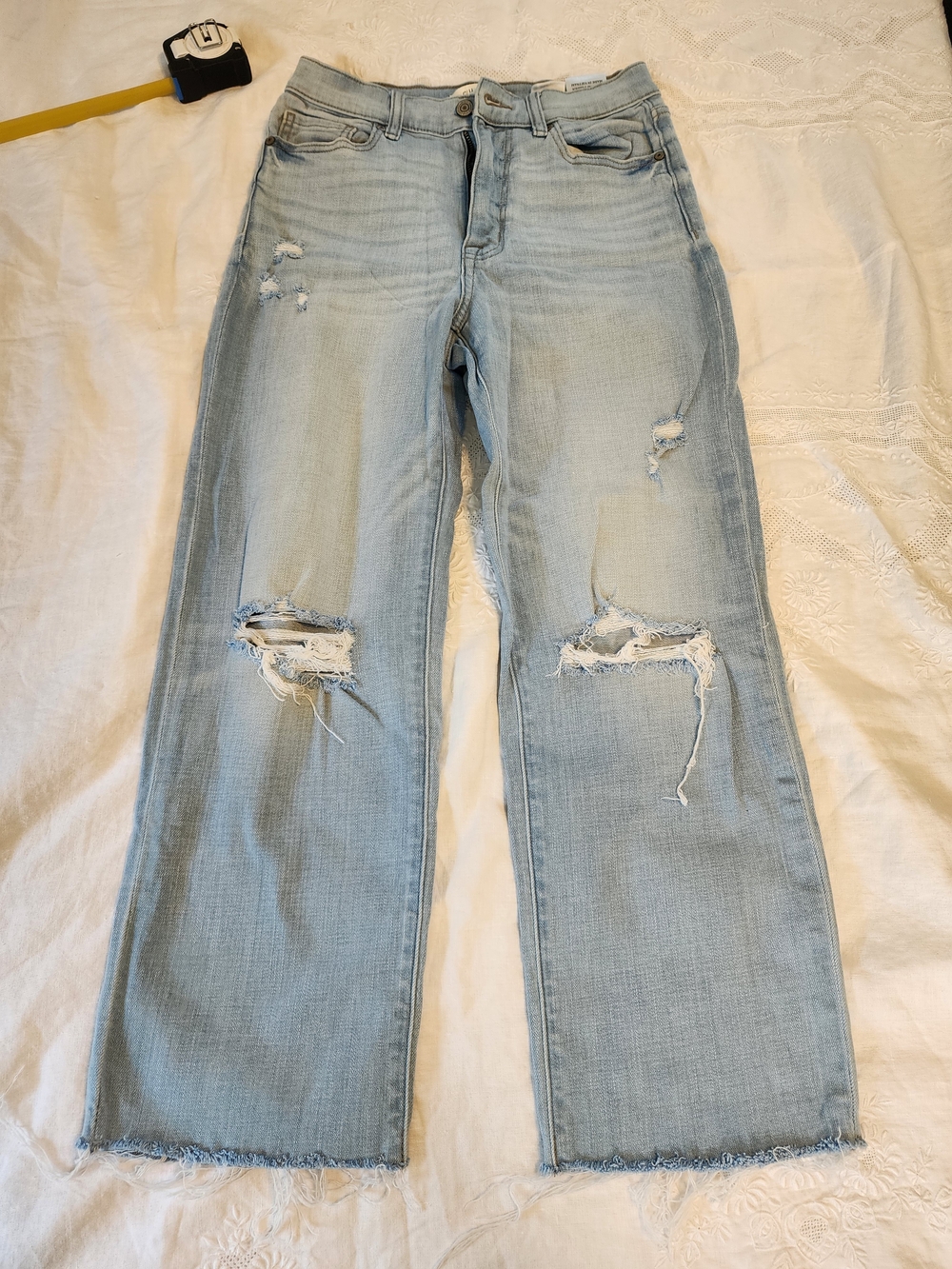 eunina Light Blue Distressed Wide-Leg Jeans